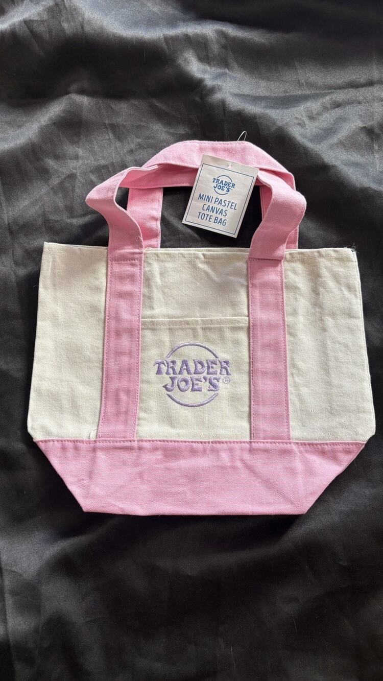 Trader Joe’s Mini Canvas Tote Bag Pink Pastel Reusable NEW 2026 New With Tags